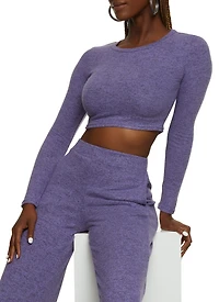 Brushed Knit Crew Neck Crop Top