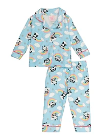 Baby Girls 12-24M Printed Notch Collar Pajama Shirt and Pants, Blue, Size 24M