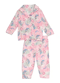 Baby Girls 12-24M Printed Notch Collar Pajama Shirt and Pants