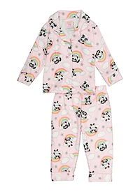 Baby Girls 12-24M Printed Notch Collar Pajama Shirt and Pants
