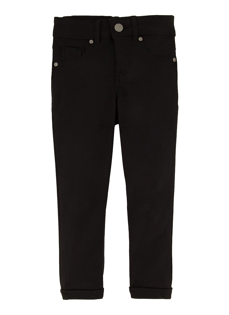 Little Girls Twill Hyperstretch Fixed Cuff Pants, Black, Size 4