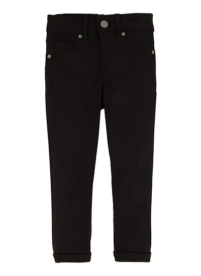 Little Girls Twill Hyperstretch Fixed Cuff Pants, Black, Size 4