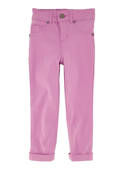 Little Girls Twill Hyperstretch Fixed Cuff Pants, Purple, Size 4
