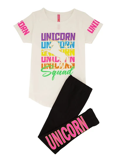 Little Girls Unicorn Squad Graphic Tee and Leggings Set