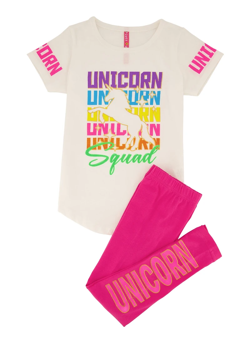 Little Girls Unicorn Squad Graphic Tee and Leggings Set