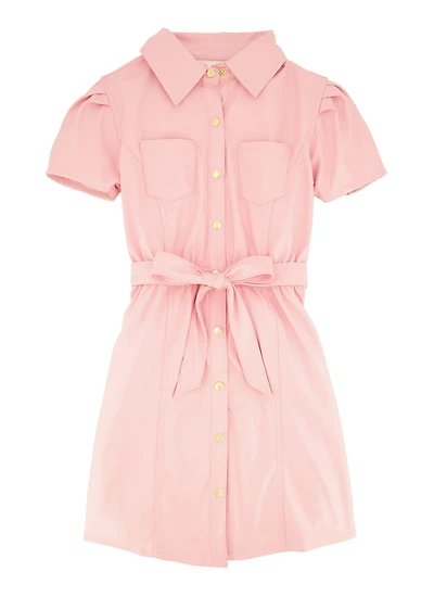 Girls Faux Leather Tie Waist Shirt Dress
