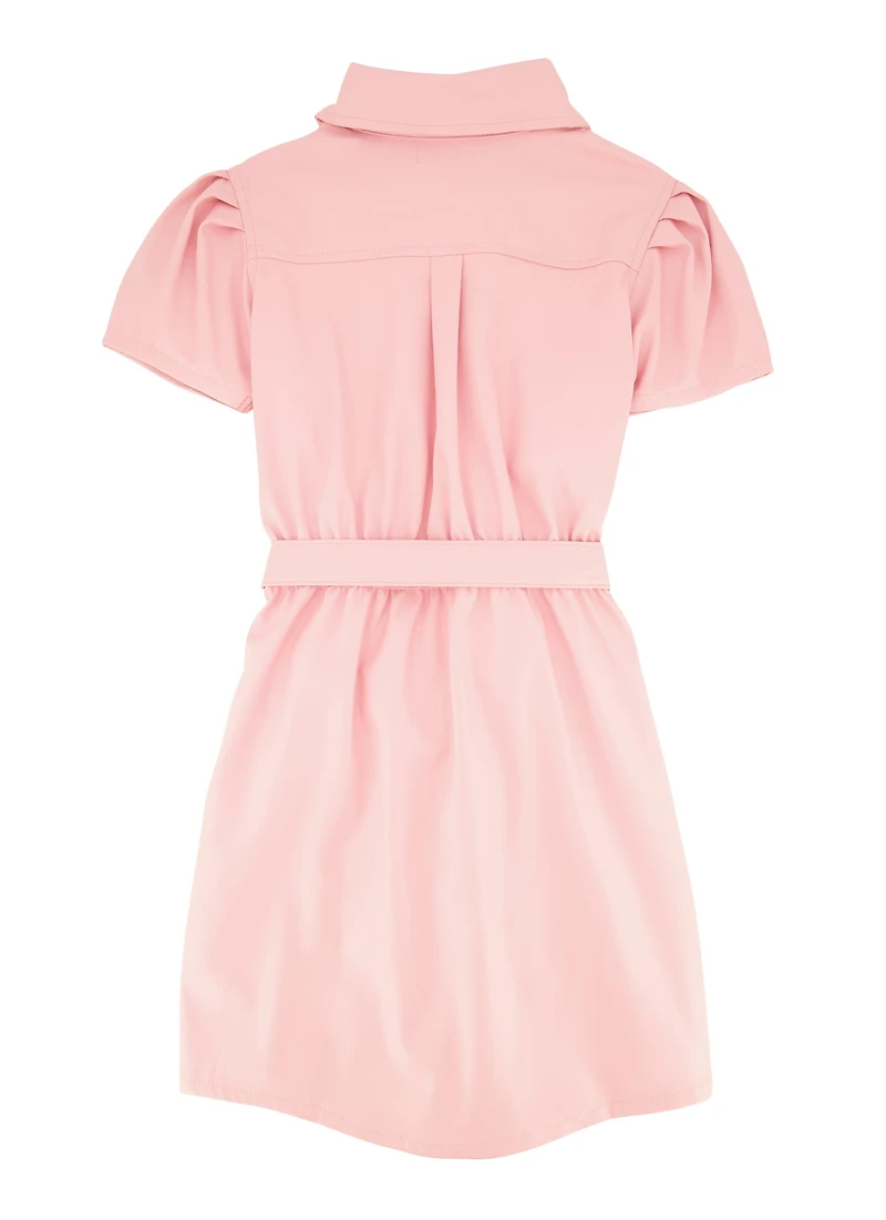 Girls Faux Leather Tie Waist Shirt Dress