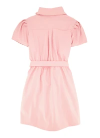 Girls Faux Leather Tie Waist Shirt Dress