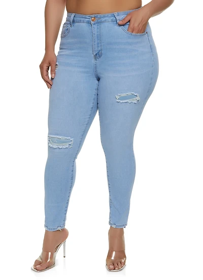 Plus WAX High Rise Distressed Skinny Jeans