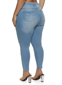 Womens Plus Size WAX Distressed Cropped Jeans, Blue, Size 20