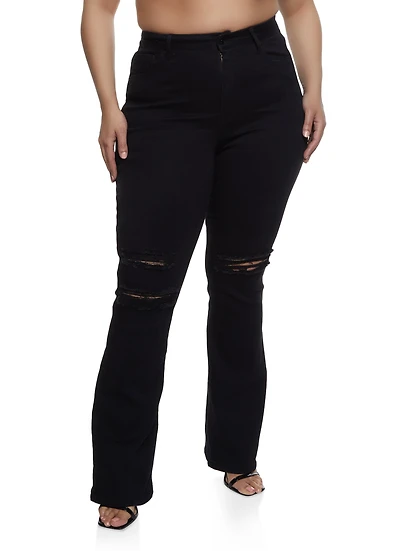 Plus WAX Ripped Knee Flared Jeans