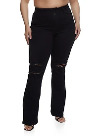 Plus WAX Ripped Knee Flared Jeans