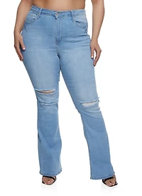 Plus WAX Ripped Knee Flared Jeans