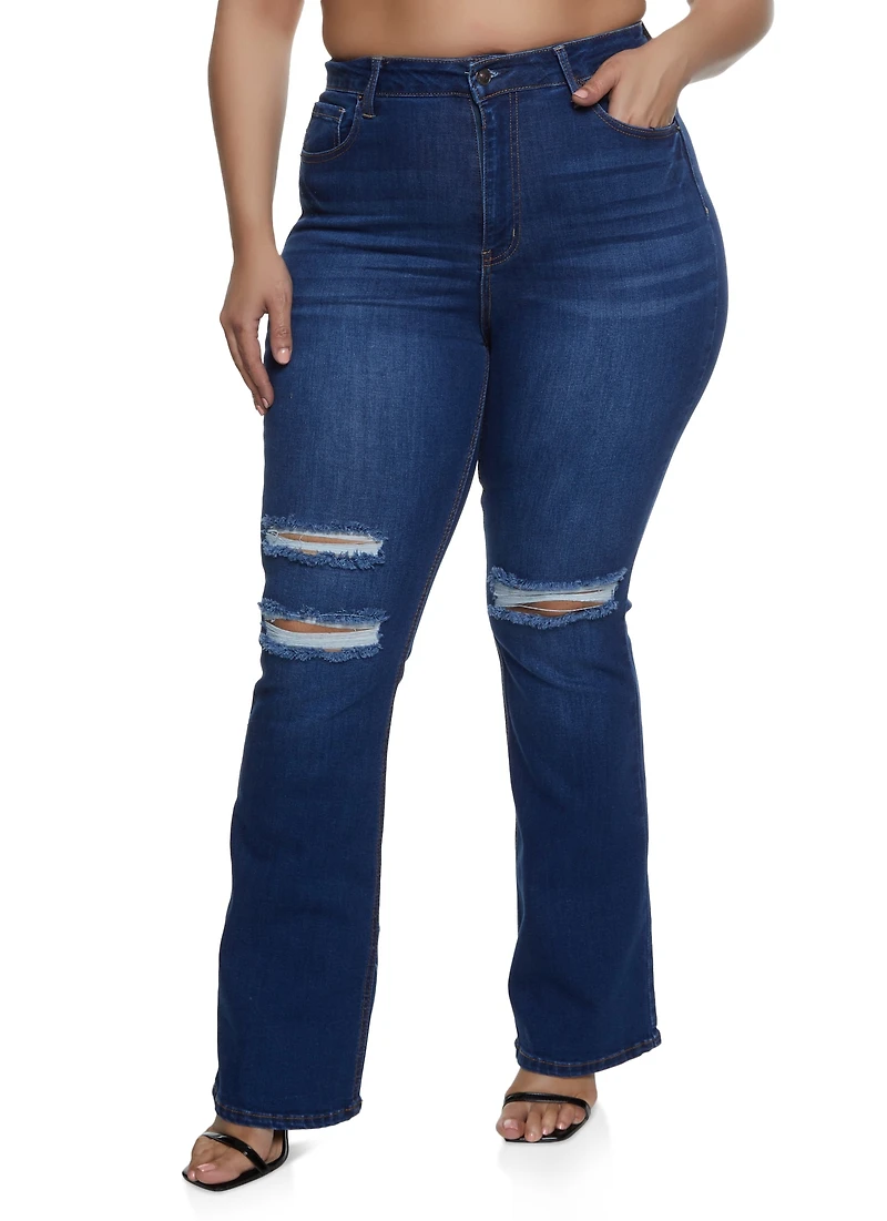 Plus WAX Ripped Knee Flared Jeans
