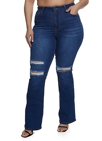 Plus WAX Ripped Knee Flared Jeans