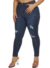 Plus WAX Distressed Whiskered High Waisted Skinny Jeans