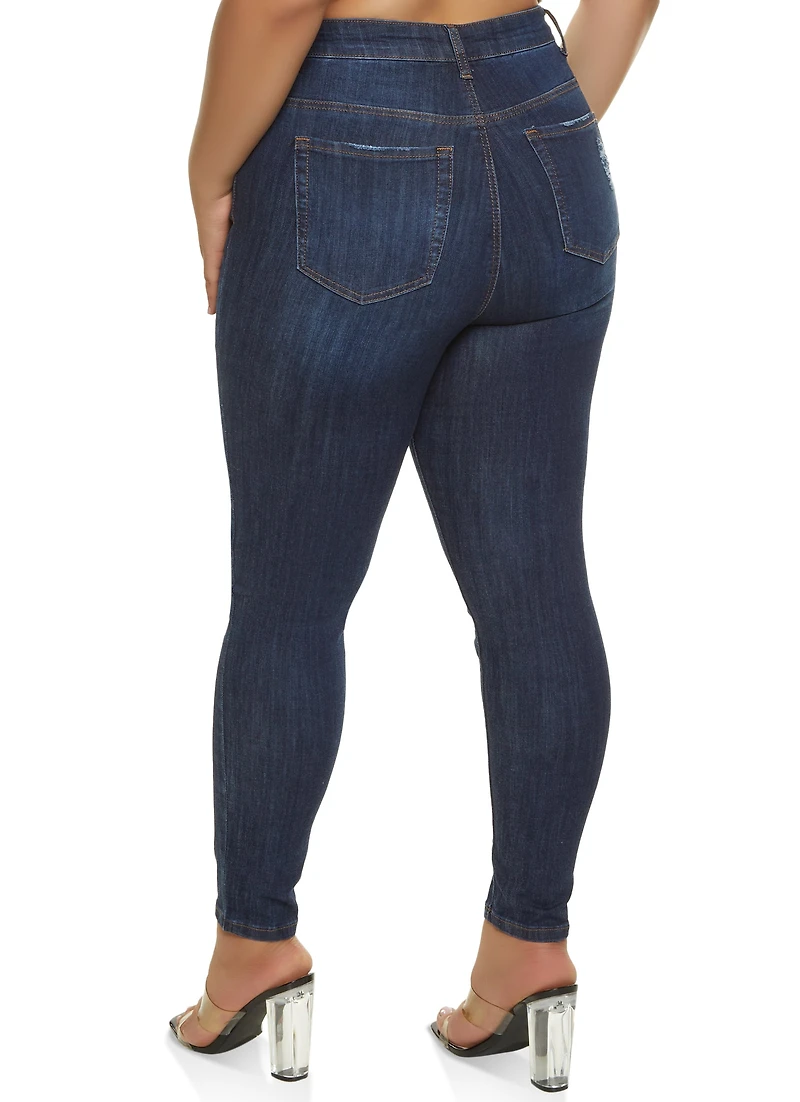 Plus WAX Distressed Whiskered High Waisted Skinny Jeans
