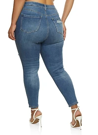 Womens Plus Size WAX Distressed Skinny Leg Jeans, Blue, Size 14