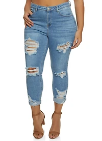 Plus WAX Distressed Rolled Cuff Jeans