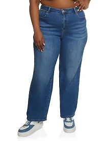 Womens Plus Size WAX Straight Wide Leg Jeans, Blue, Size 22