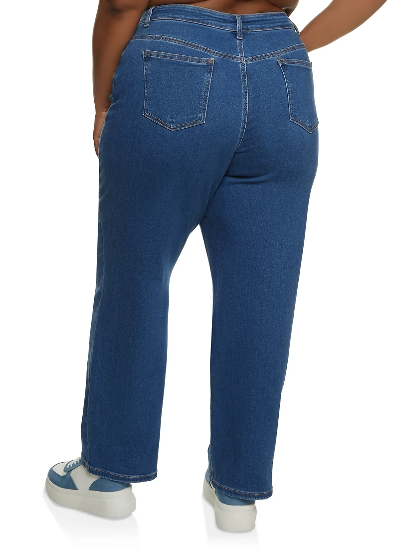 Womens Plus Size WAX Straight Wide Leg Jeans, Blue, Size 22