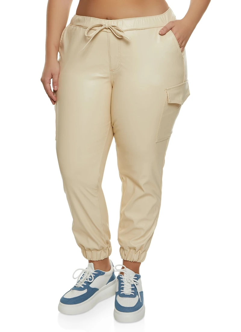 Plus Faux Leather Cargo Joggers