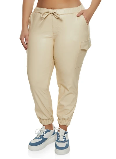 Plus Faux Leather Cargo Joggers