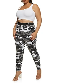 Plus Almost Famous Belted Camouflage Cargo Joggers
