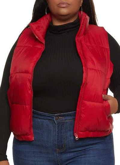 Plus Mock Neck Puffer Vest