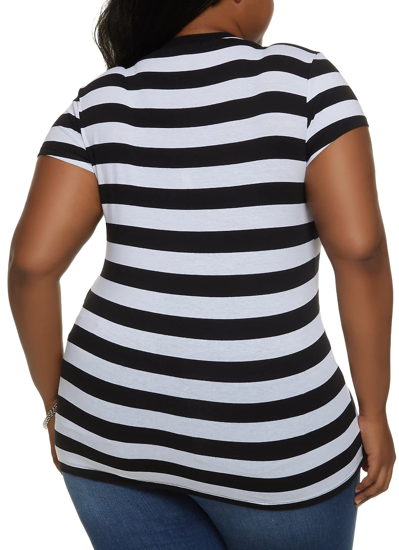 Plus Striped Crew Neck Tee