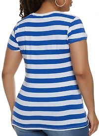 Womens Plus Size Striped Crew Neck Tee, Blue, Size 1X