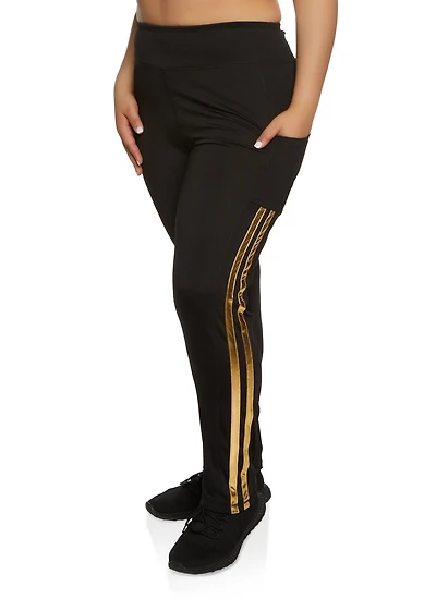 Plus Foil Screen Varsity Stripe Leggings