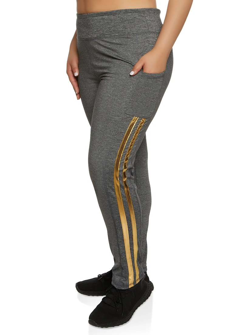 Plus Foil Screen Varsity Stripe Leggings