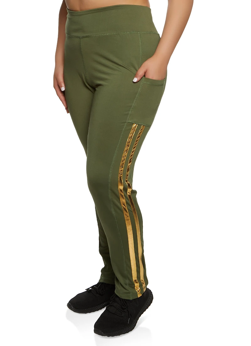 Plus Foil Screen Varsity Stripe Leggings