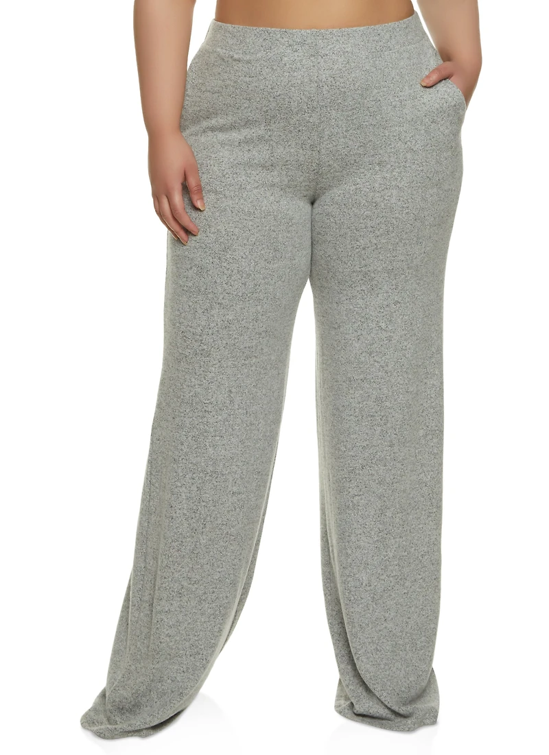 Plus Brushed Knit High Waist Wide Leg Pants