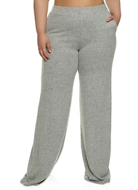 Plus Brushed Knit High Waist Wide Leg Pants