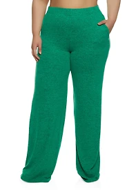 Plus Brushed Knit High Waist Wide Leg Pants
