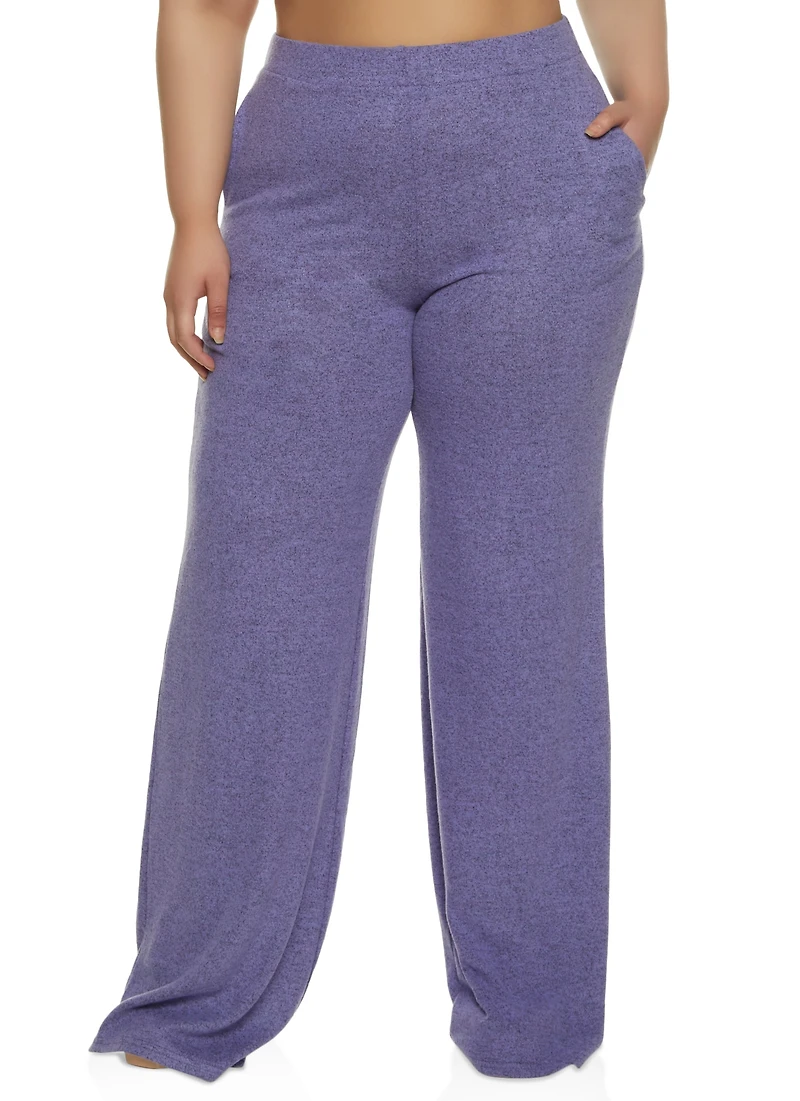 Plus Brushed Knit High Waist Wide Leg Pants