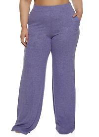 Plus Brushed Knit High Waist Wide Leg Pants