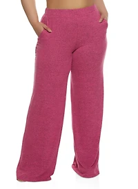Plus Brushed Knit High Waist Wide Leg Pants
