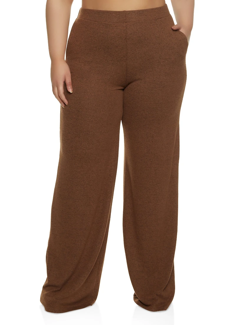 Plus Brushed Knit High Waist Wide Leg Pants
