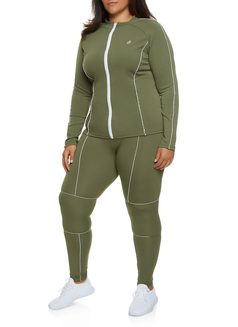 Womens Plus Contrast Piping Track Jacket, 2X