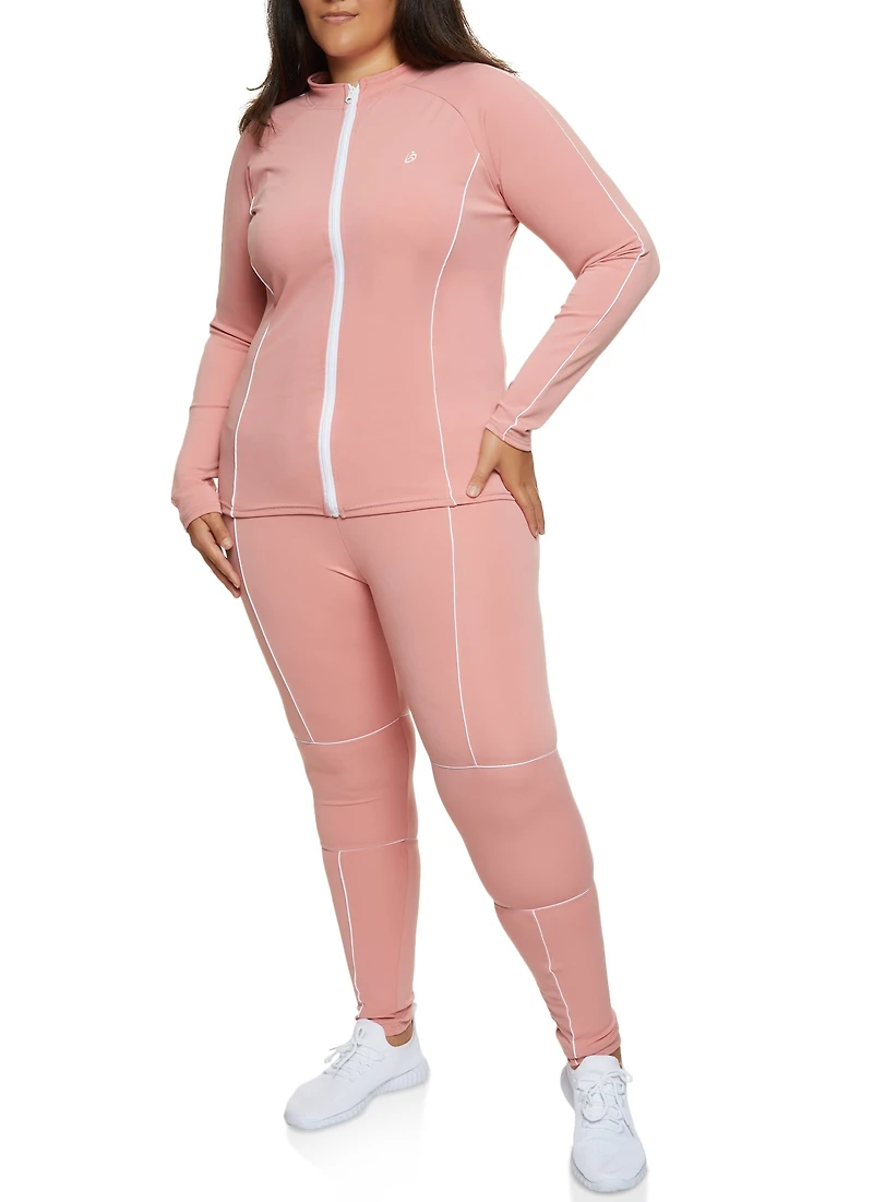 Womens Plus Size Contrast Piping Track Jacket, Pink, Size 1X