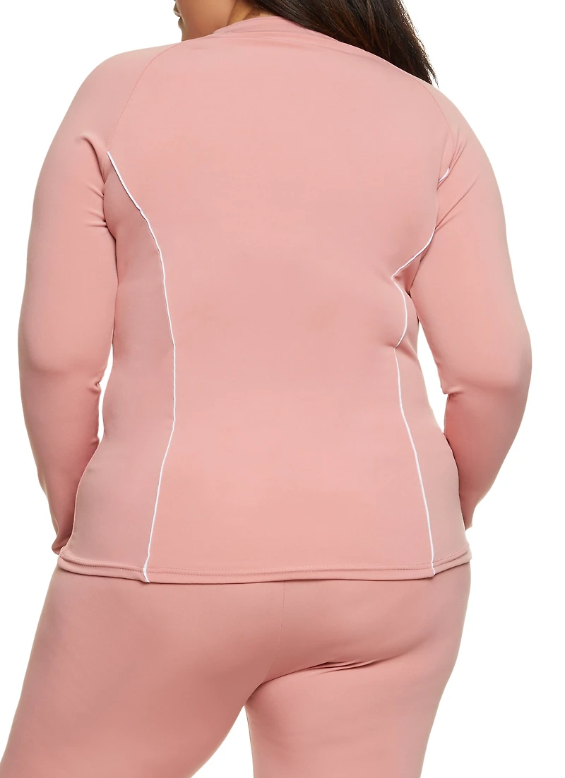 Womens Plus Size Contrast Piping Track Jacket, Pink, Size 1X