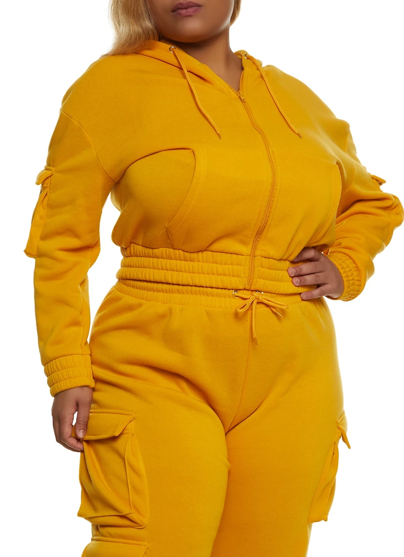 Plus Zip Front Cargo Pocket Hoodie
