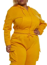 Plus Zip Front Cargo Pocket Hoodie