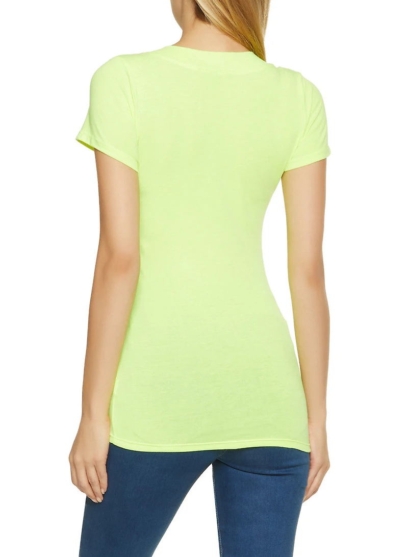 Womens Basic V Neck Tee, Green, Size S