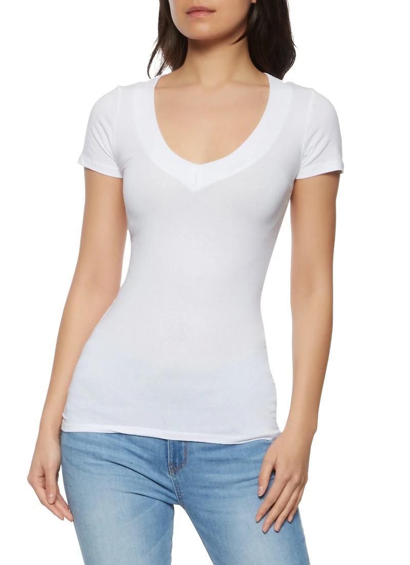 Solid V Neck Tee