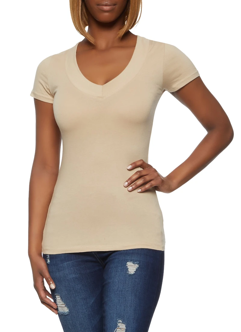 Solid V Neck Tee