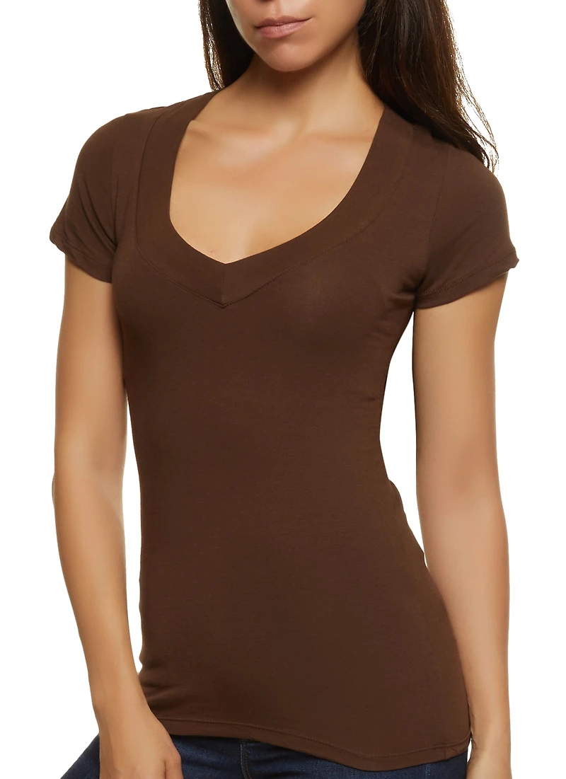 Solid V Neck Tee